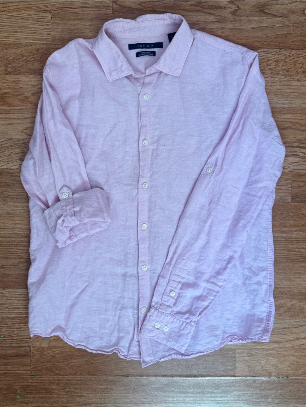 Perry Ellis Men's Pale Pink Linen Button-Down Shirt Size L